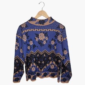 Vintage Floral Knit Sweater | Mock Neck | Women's Medium
